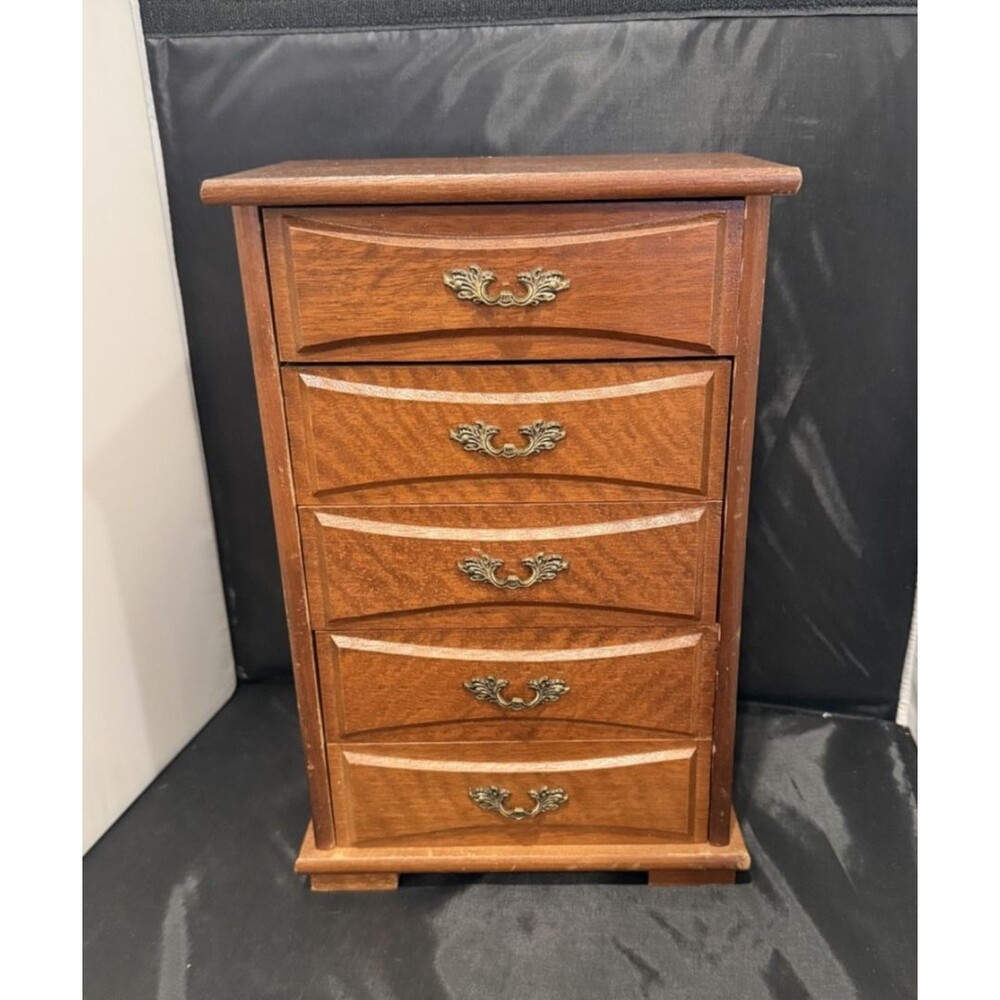Vintage Laurell Japan Musical Jewelry Box 5 Drawer Wood Chest WORKS 1970s